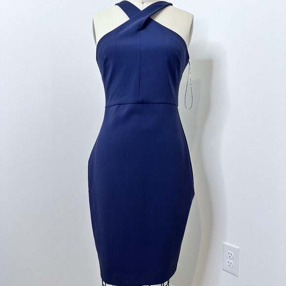 ⭐ Likely Navy Halter Cross-Neck Sheath Midi Dress ⭐ - Picture 1 of 6